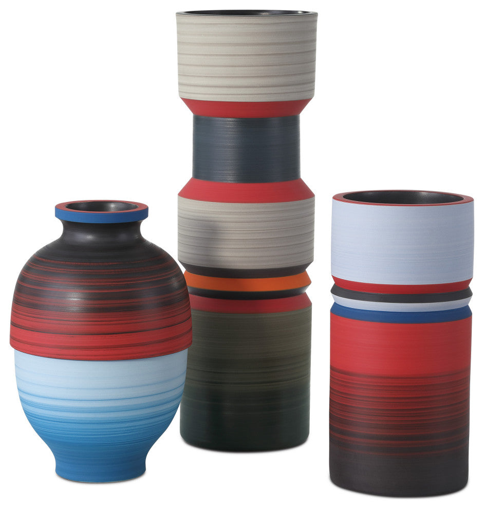 Happy 80's Black, Blue, Red & Orange Vase, 3-Piece Set