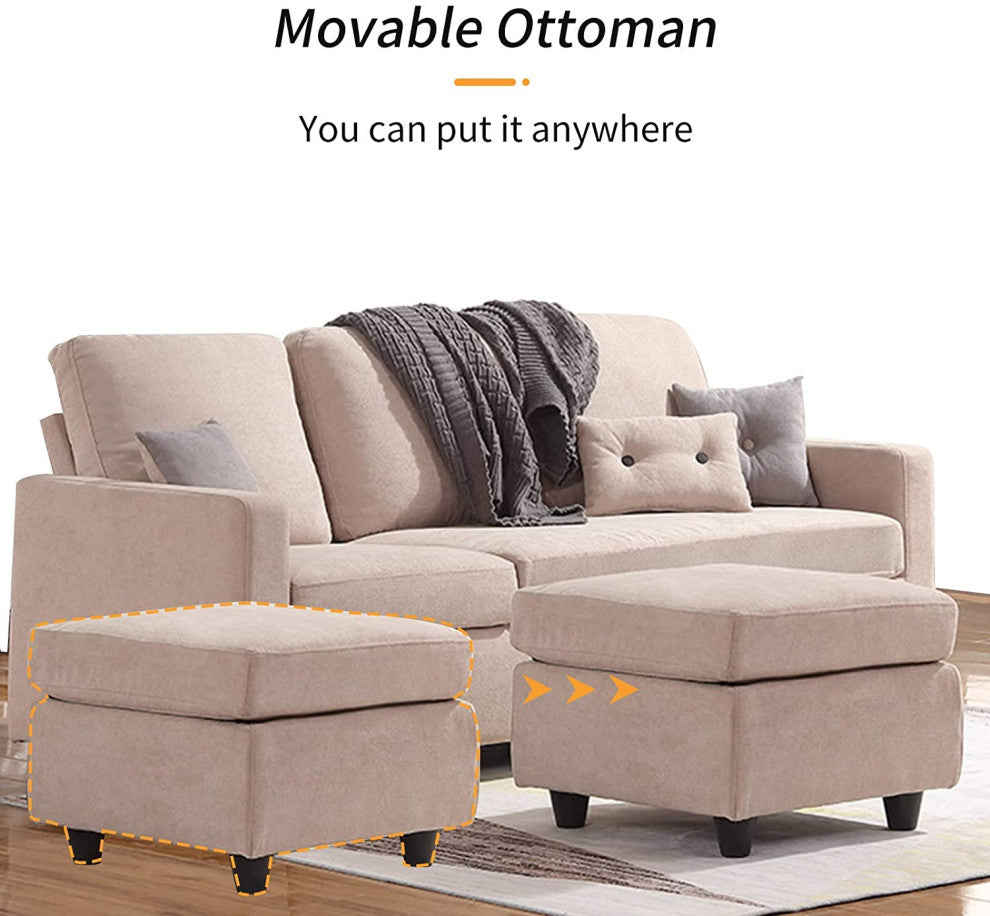 Modern Convertible Sectional Sofa Couch, L-Shaped