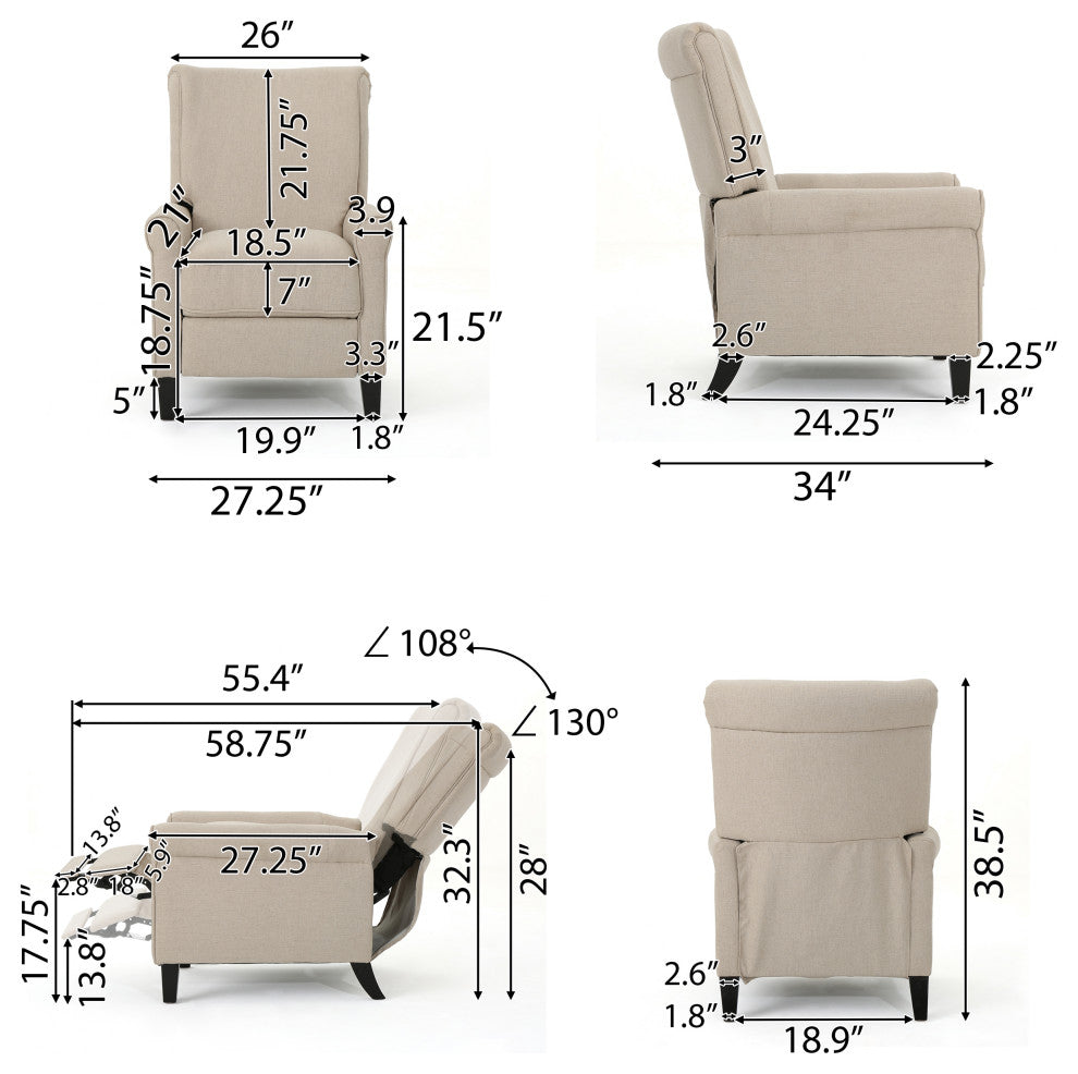 GDF Studio Charlene Traditional Wheat Fabric Recliner
