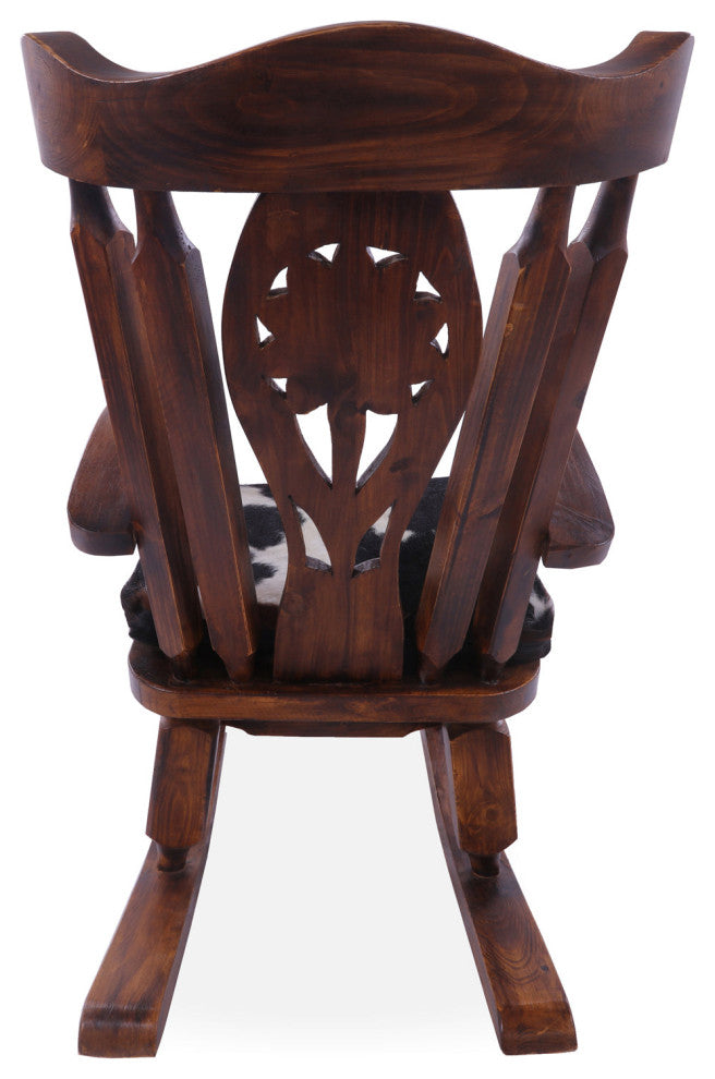 Wooden Rocking Chair Handcarved Back Removable Hair-On Cowhide Pillow RC132-CP