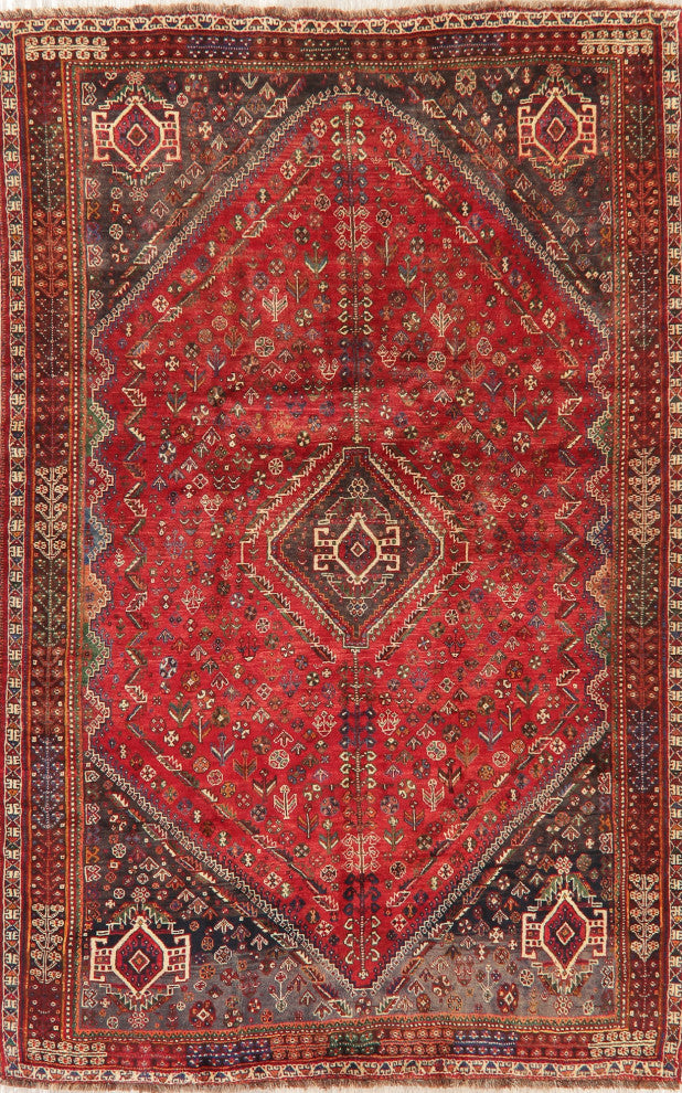 Consigned, Antique Oriental Persian Traditional Hand-Knotted Area Rug, Red, 6x9