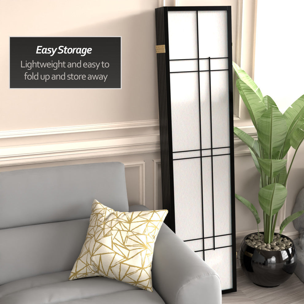 6' Tall Eudes Shoji Screen, Black, 6 Panels