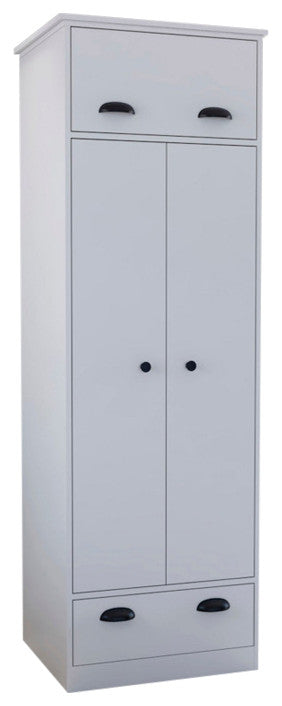 Linch Armoire with Hinged Drawer, 2-Door Cabinet, Shelf, and Hanging Rod, White