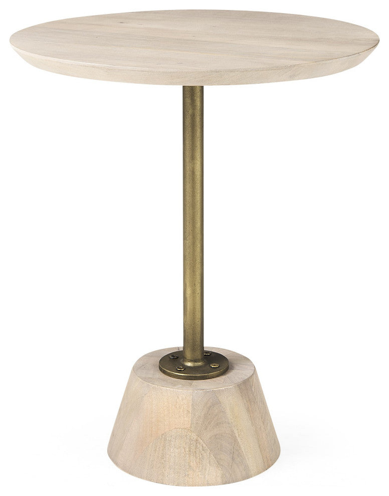 Light Blond Pedestal Table With Gold Detailing