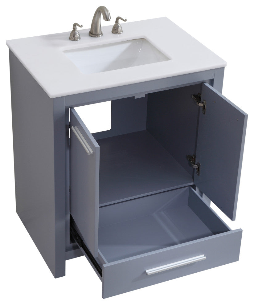 30" Single Bathroom Vanity, Grey With Ivory White Quartz