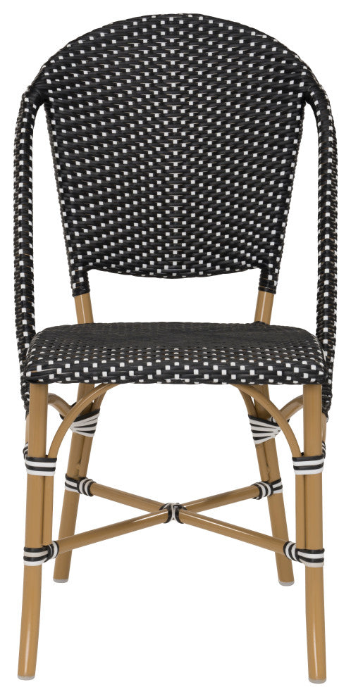 Sofie Outdoor Dining Side Chair, Almond Frame, Black With White Dots