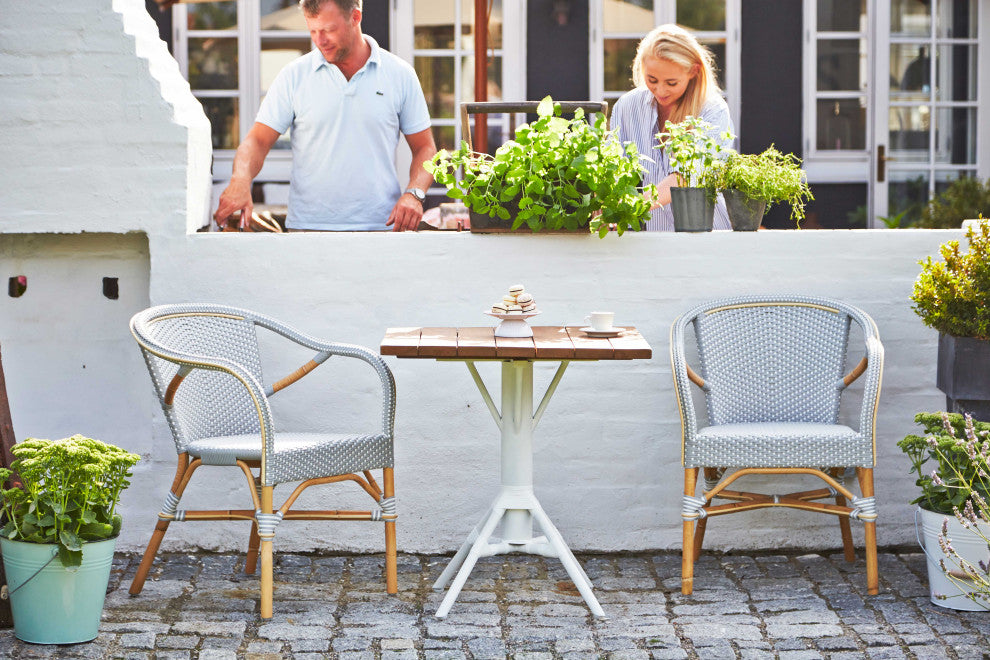 Madeleine Rattan Bistro Armchair, Gray With White Dots