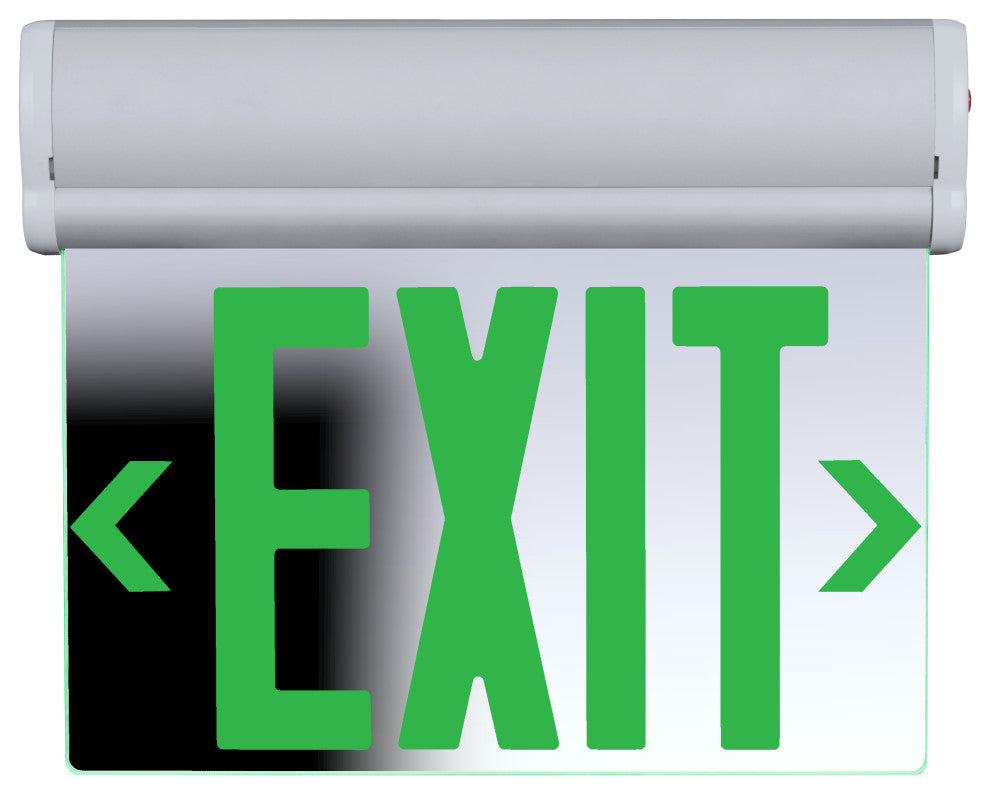 EXL220 Edge-Lit LED Emergency Exit Sign, Green Letters, Mirrored
