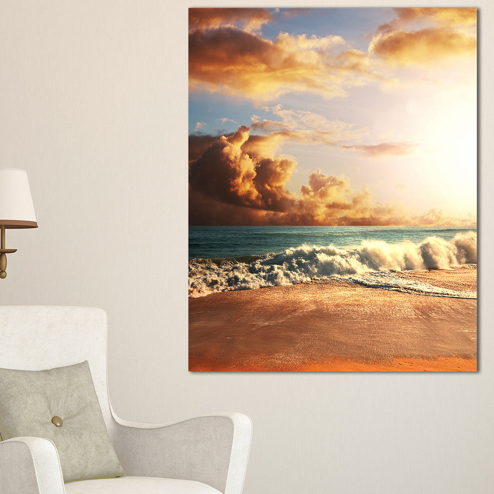 "Fast Moving Dark Clouds Over Beach" Modern Beach Canvas Art Print, 20"x40"