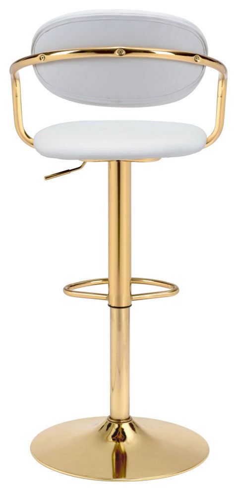 Bar Stool Chair Barstool, Faux Vinyl Leather, Steel, White, Gold, Cafe Bistro