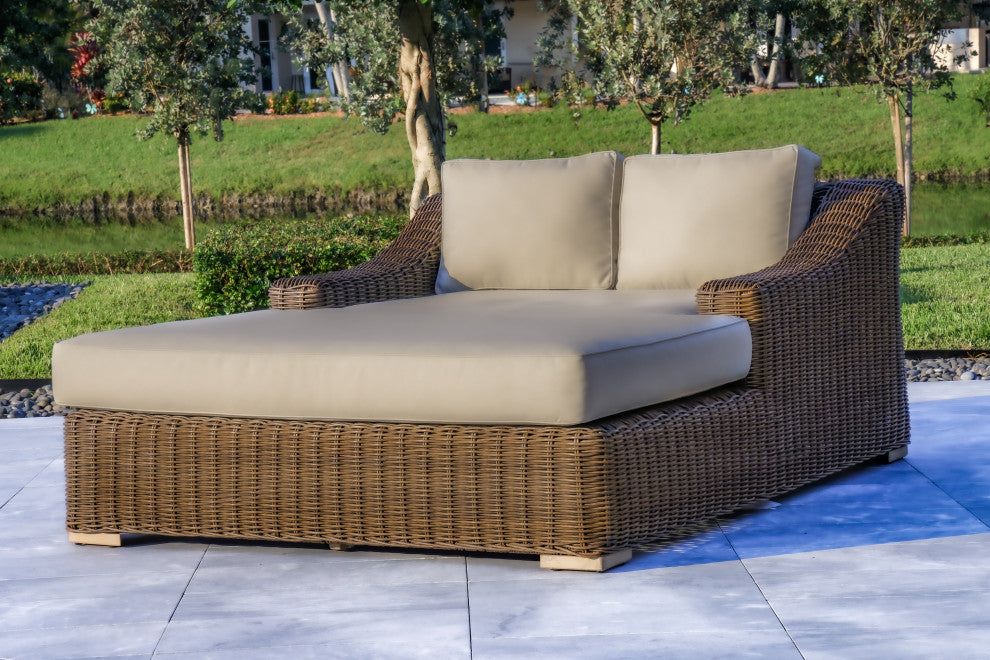 Milo 79x59" Patio Wicker Aluminum Frame Extra Large Double Sun Lounger, Brown
