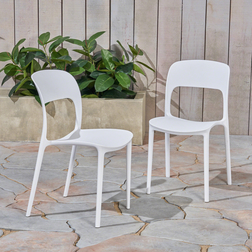 GDF Studio Dean Outdoor Plastic Chairs, Set of 2, White