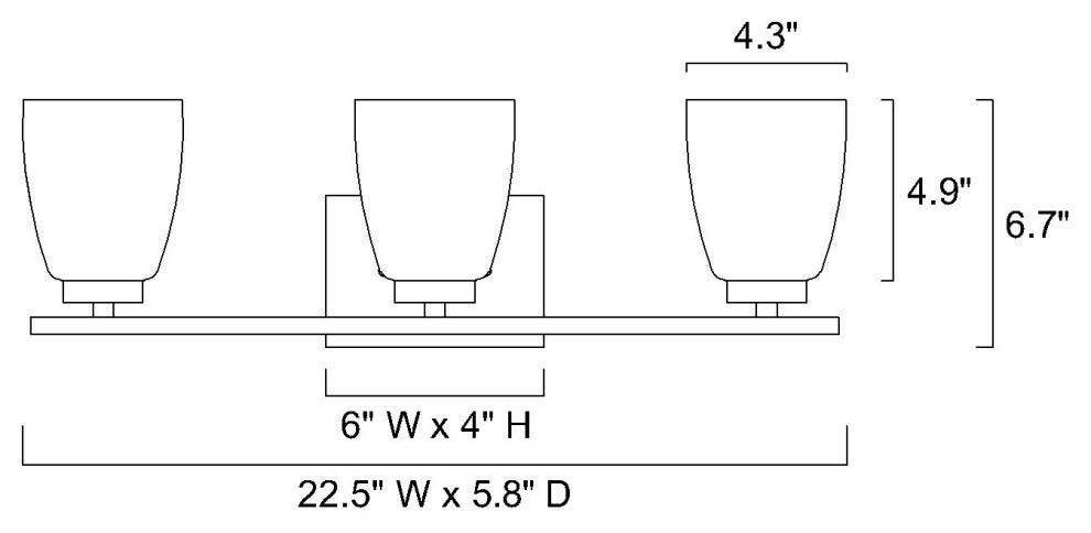 22 in. 3-Light Matte Black Vanity Light With Square Etched White Glass Shades