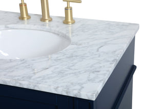 Home Living Vanity with Carrara White Marble Countertop, Blue, 30", Single Sink