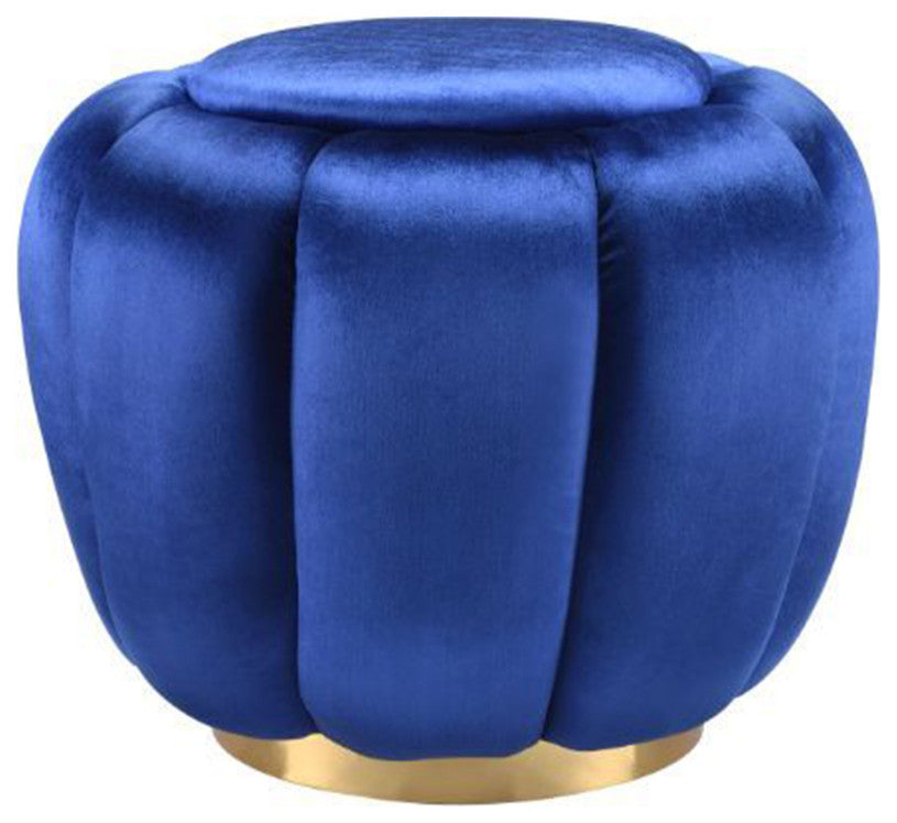 Round Ottoman With Gold Legs, Blue