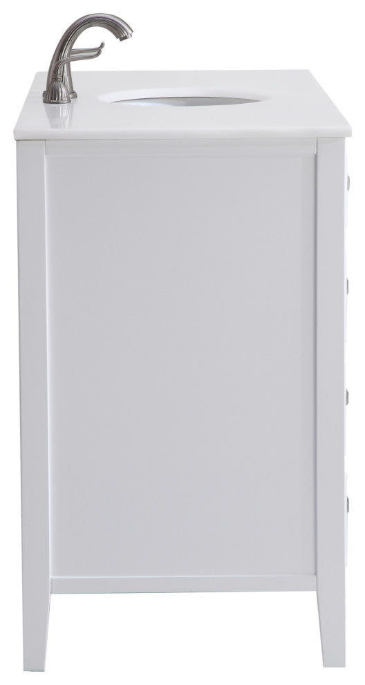 48" Single Bathroom Vanity, White With Ivory White Engineered Marble