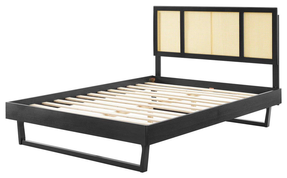 Platform Bed Frame, Full Size, Wood, Black, Modern Mid-Century, Bedroom Master