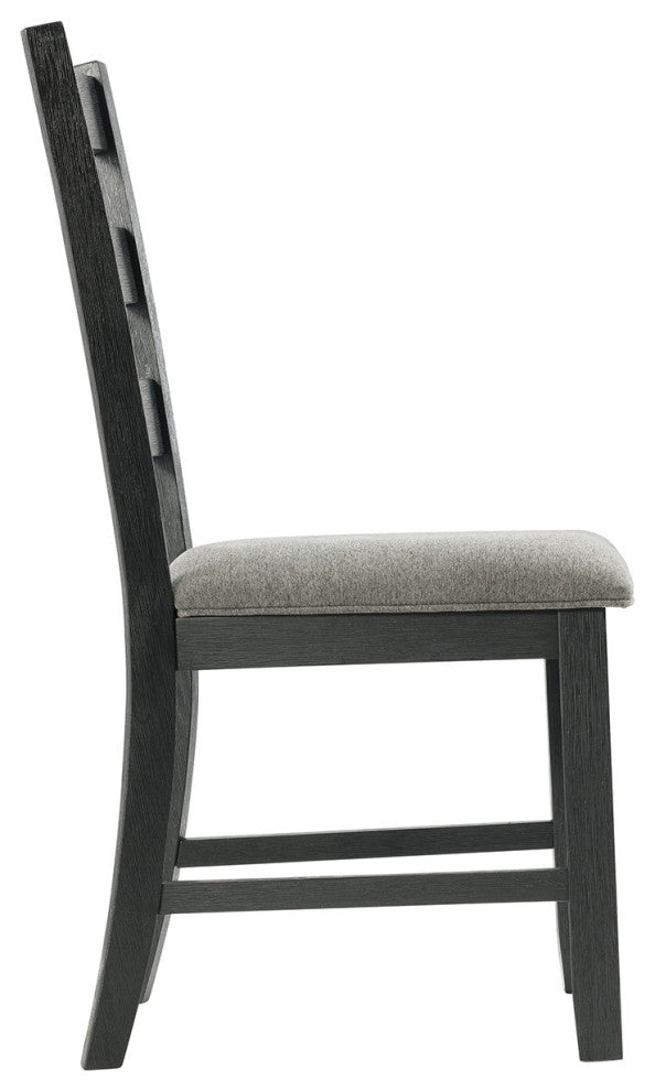 Martin Dining Side Chair With Gray Fabric, Black Finish, Set of 2