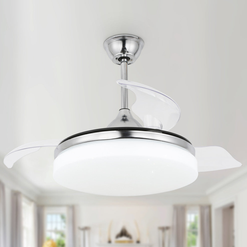 42" Reversible Ceiling Fan with Retractable Blade and Led Light 36W, Chrome, 42"