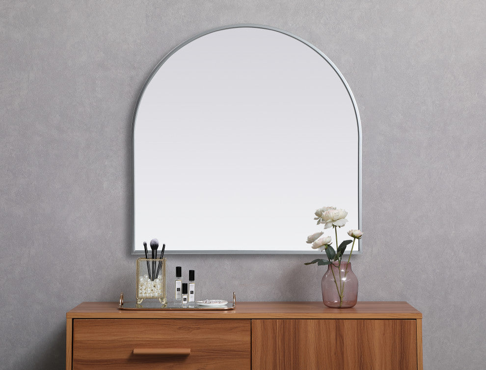 Metal Frame Arch Mirror 30X30 Inch, Silver