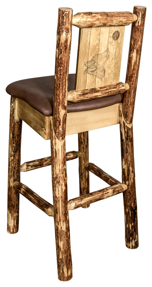 Glacier Country Counterstool Saddle Upholstery, With Laser Engraved Wolf