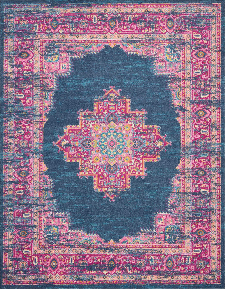 8 x 10 Blue and Pink Medallion Area Rug