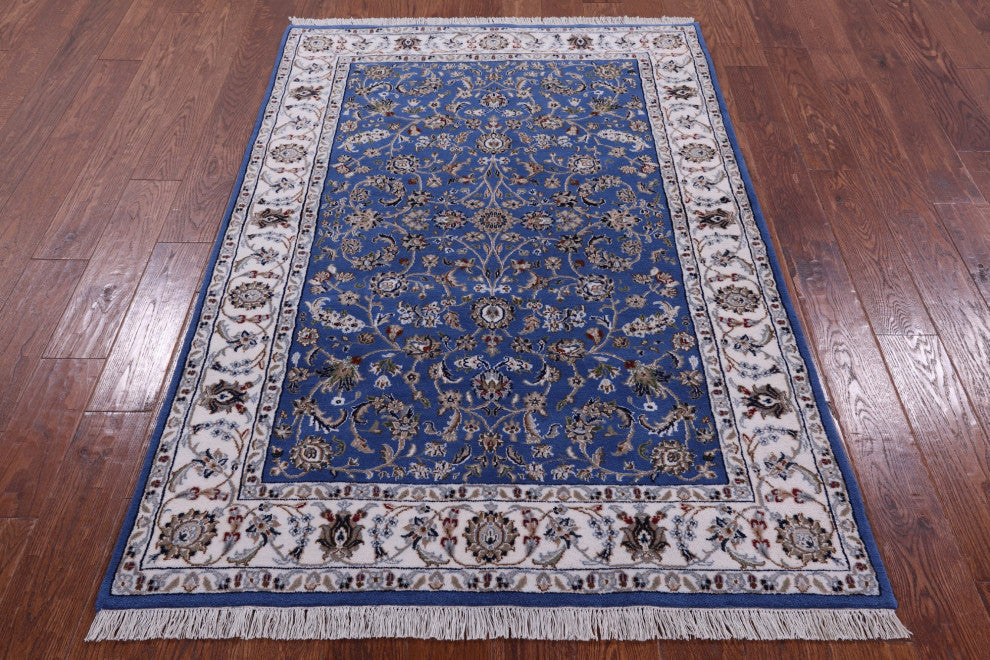 4' 1" X 6' 0" Wool and Silk Persian Nain Handmade Rug Q11627