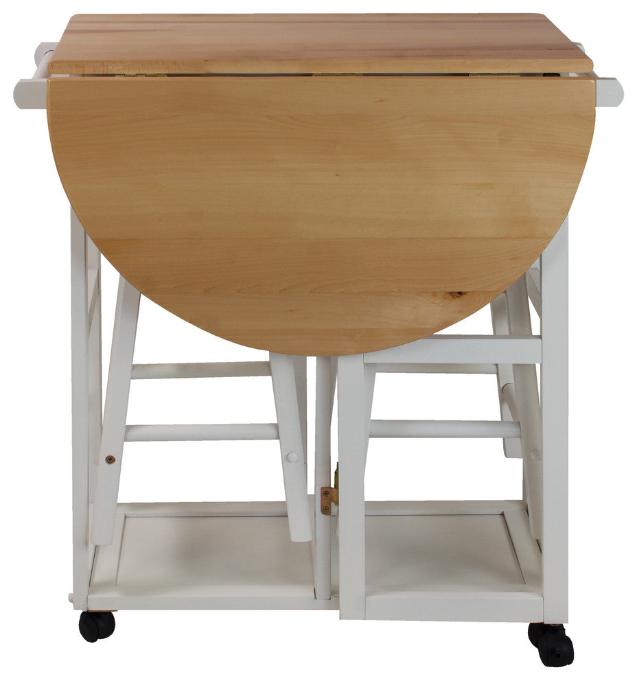 Breakfast Cart With Drop Leaf Table, White