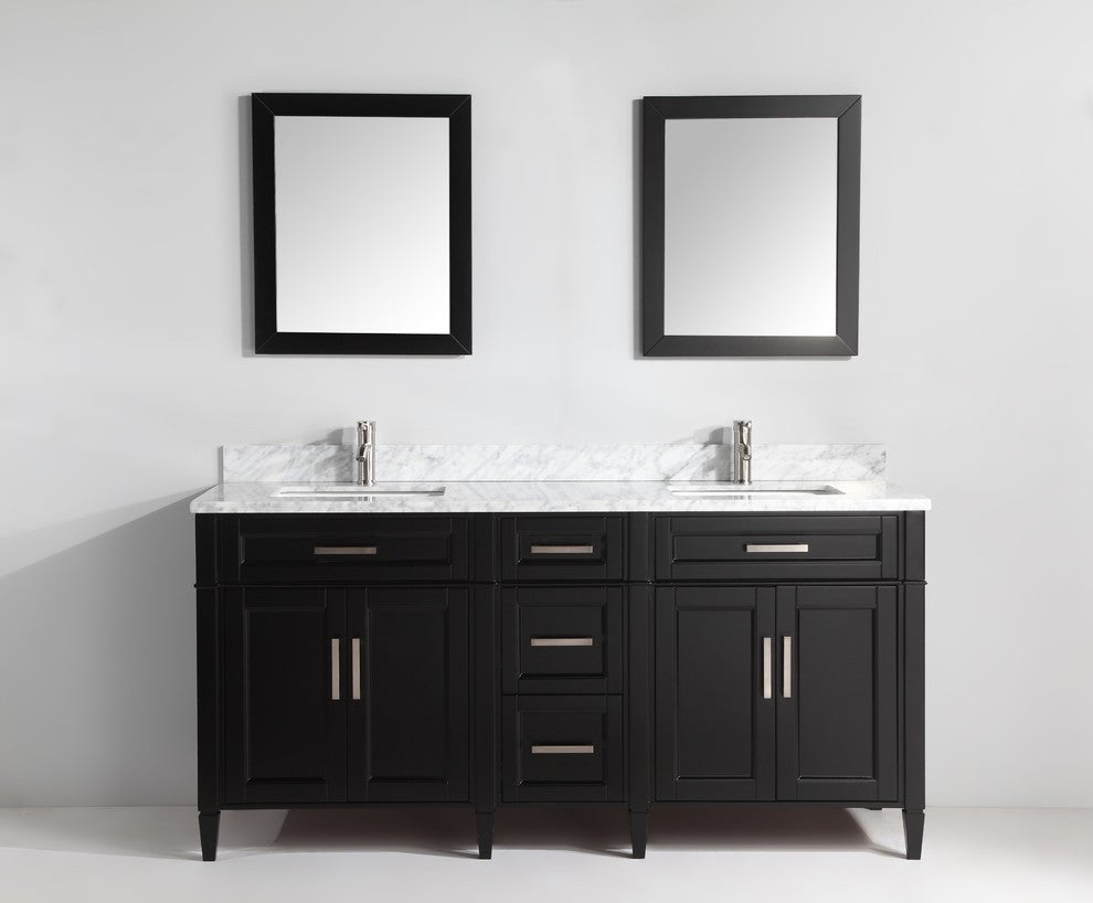 Vanity Set With Carrara Marble Top, 72", Espresso