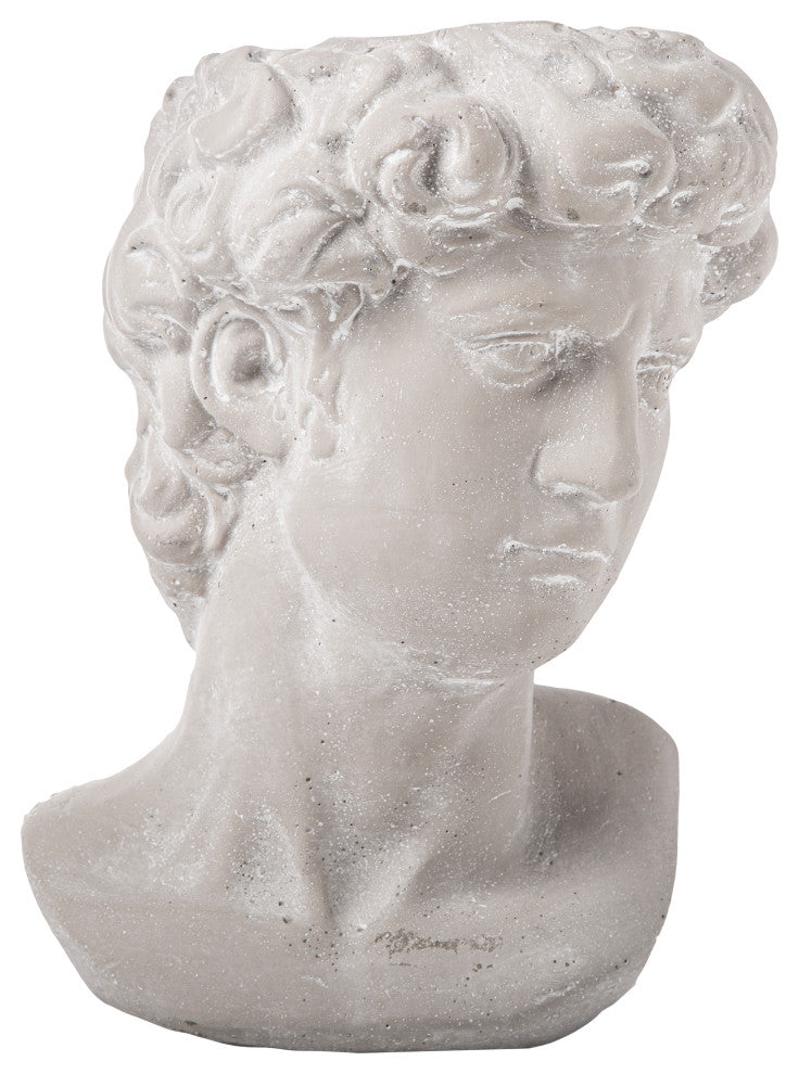 Cement Roman Young Man's Head Pot Washed Concrete Gray Finish