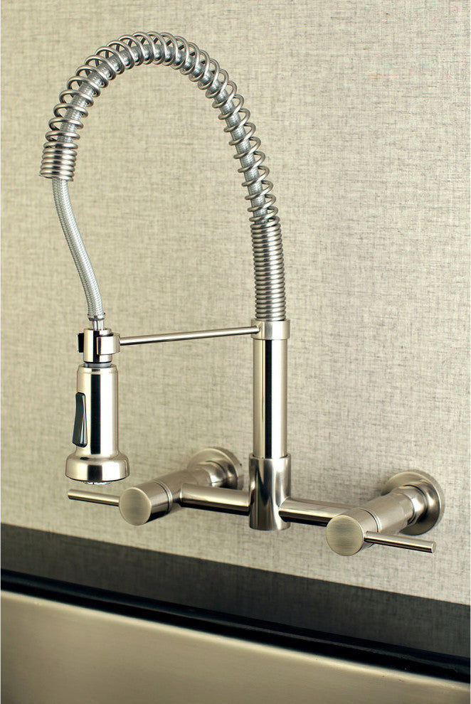 Gourmetier Concord 2-Handle Wall Mount Pull-Down Kitchen Faucet, Brushed Nickel