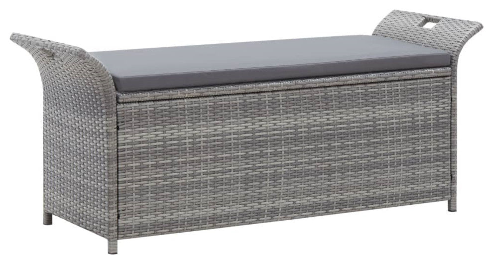 Vidaxl Storage Bench With Cushion Gray 54.3" Poly Rattan