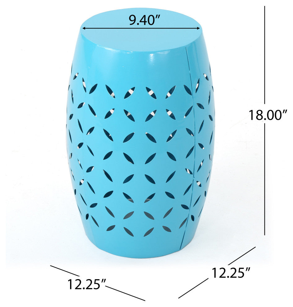 GDF Studio Joyce Lace Cut Iron Accent Table, Blue