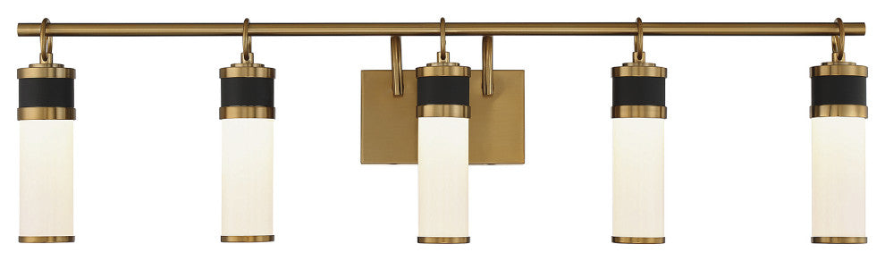 Abel 5-Light LED Bathroom Vanity Light, Matte Black With Warm Brass Accents