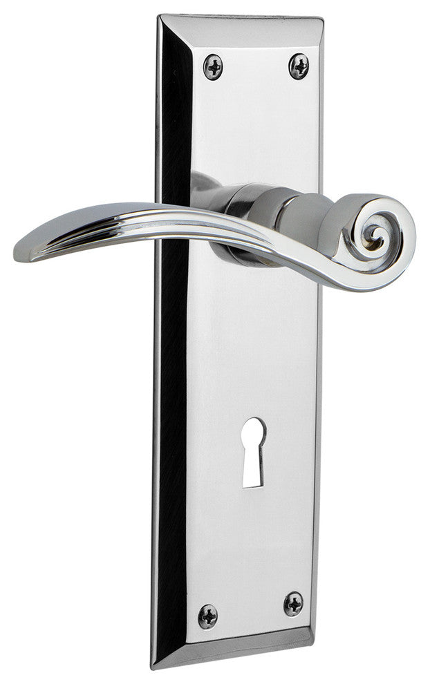 New York Plate With Keyhole Swan Lever, Bright Chrome, Passage, Non-Handed