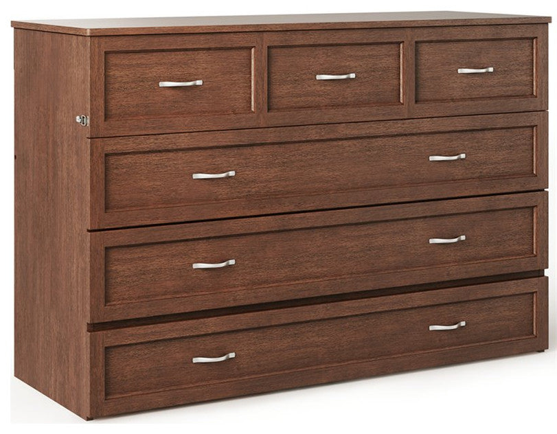 Bowery Hill Queen Modern Wood Murphy Bed Chest with Mattress in Burnt Amber
