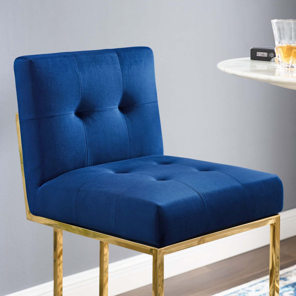 Bar Stool Chair Barstool, Velvet, Metal, Gold Blue Navy, Modern, Bar Pub Bistro