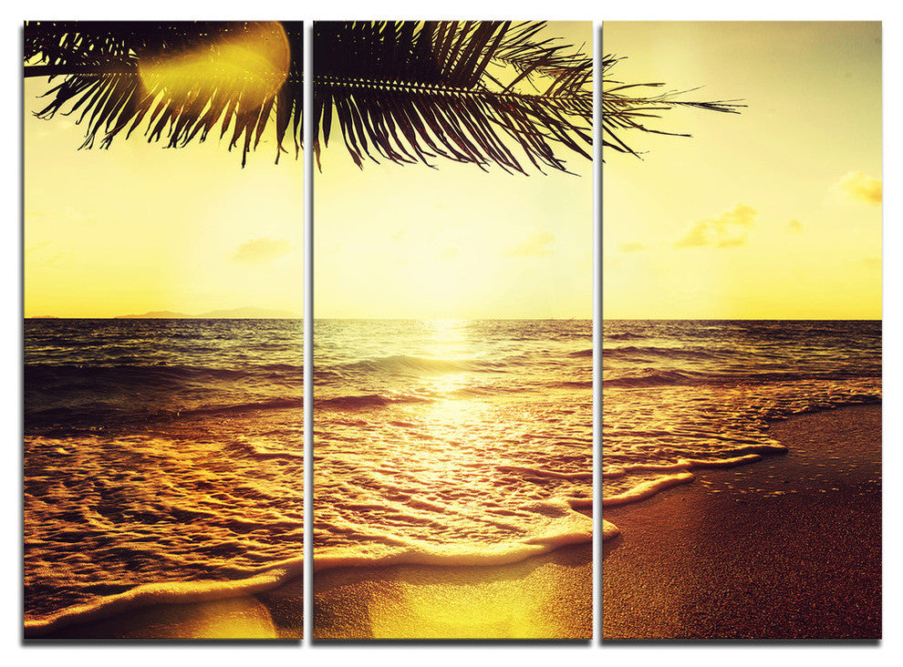 "Clear Yellow Tropical Coastline" Metal Wall Art, 3 Panels, 36"x28"