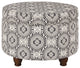 Benzara BM194943 Fabric Upholstered Ottoman With Wooden Bun Feet, Cream/Black