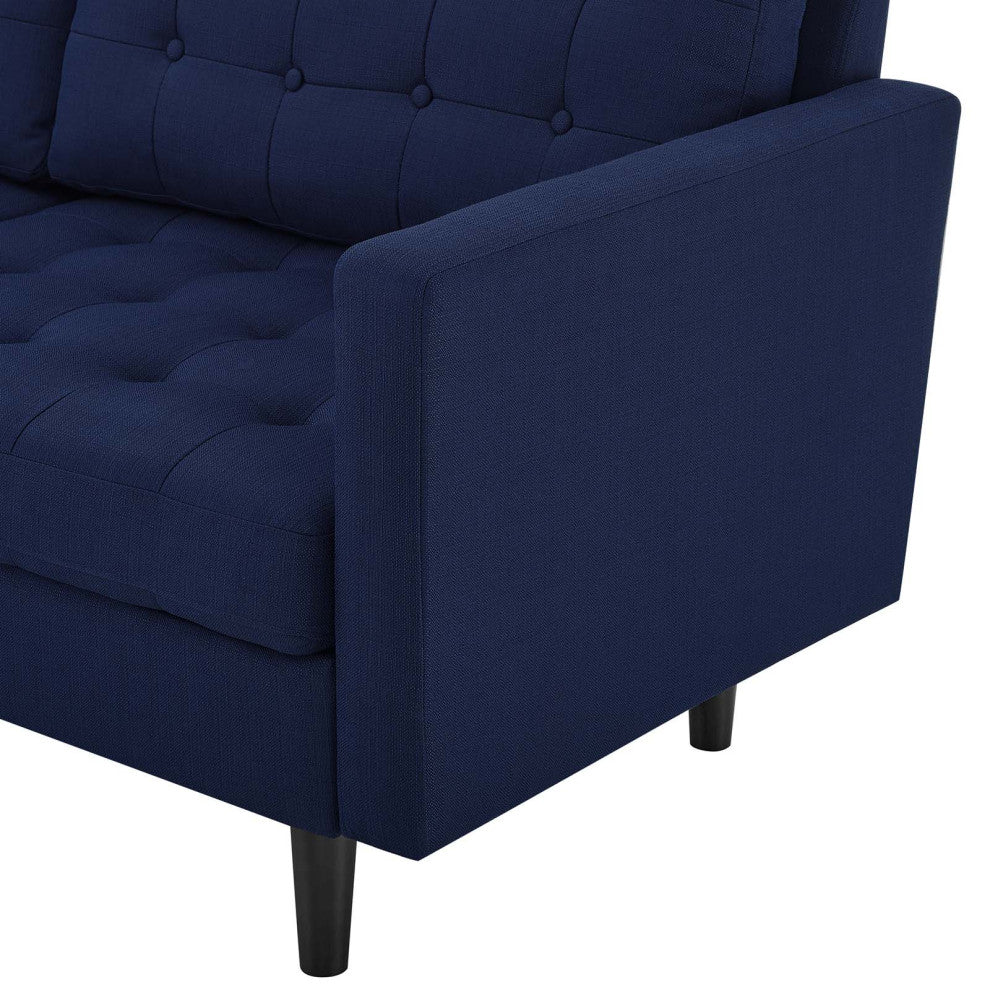 Tufted Sofa, Fabric, Dark Blue, Modern, Living Lounge Hotel Lobby Hospitality