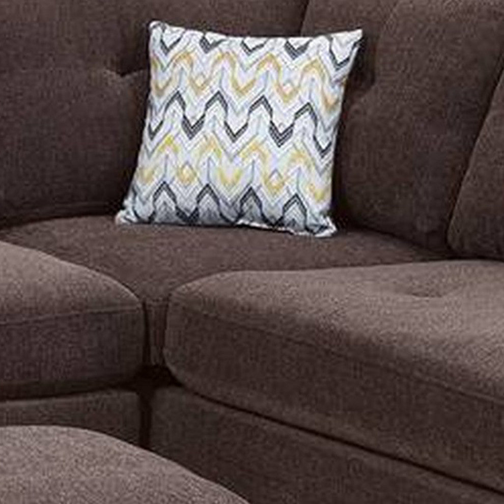 Benzara BM268879 3 Piece Sectional Sofa, Ottoman/Tufted Details, Dark Brown