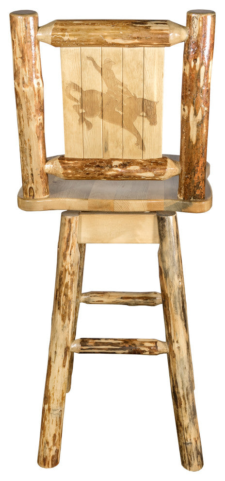 Glacier Country Counter Height Swivel Bar Stool With Laser Engraved Bronc