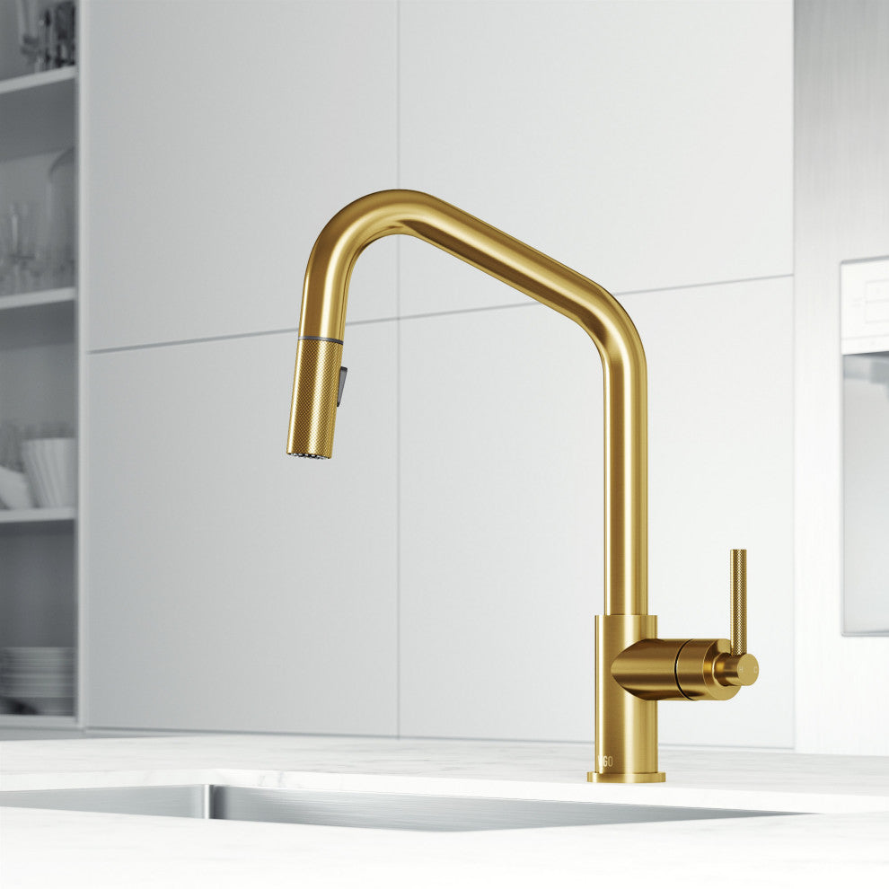 VIGO Utopia 14" H Single Handle Pull-Down Sprayer Kitchen Bar Faucet, Matte Brushed Gold