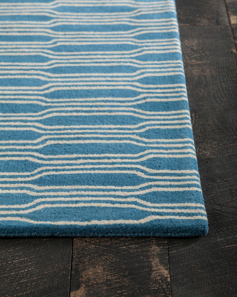 Davin Contemporary Area Rug, Aqua and Cream, 5'x7'