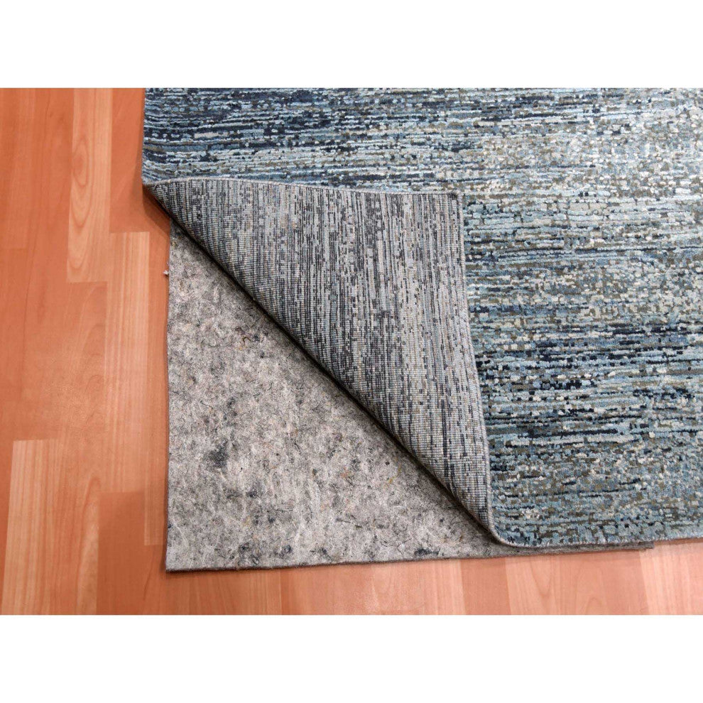 Blue Oceanic Pure Silk and Wool Hand Knotted Oriental Oversized Rug, 12'0"x15'0"