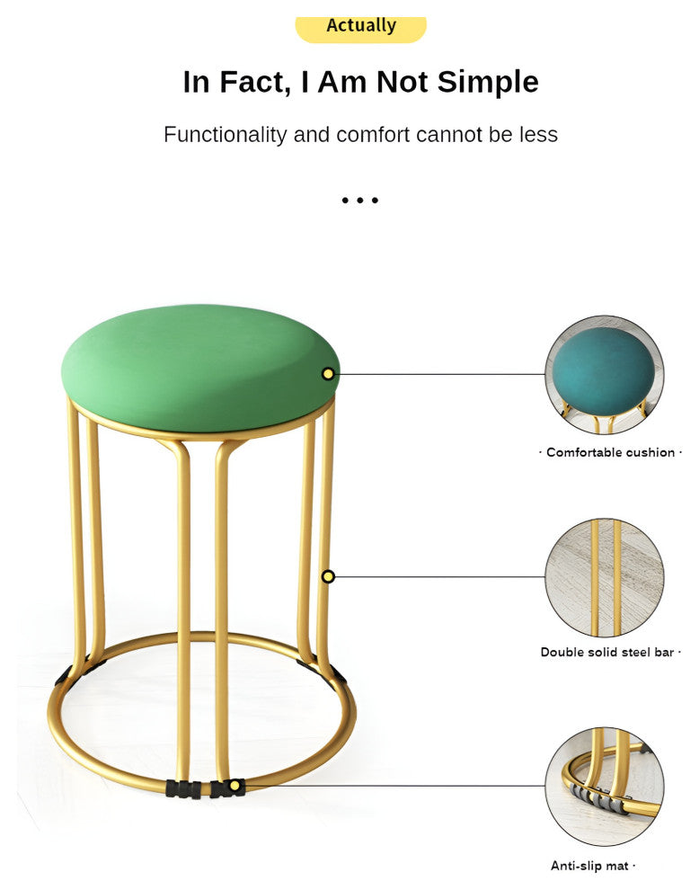 Nordic Suede and Leather Stacked Dining Round Stool, Gray, Leather