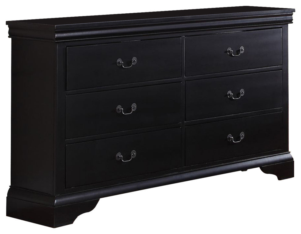Benzara BM171579 Pine Wood 6 Drawer Dresser, Black