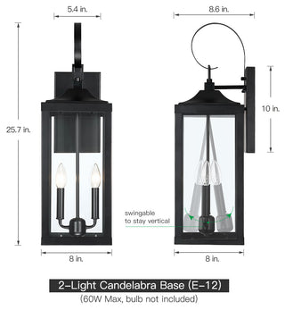 25.7" 2-Light Large Traditional Outdoor Wall Lantern Sconce, Matte Black