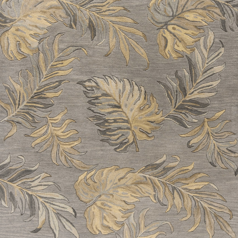 3'X5' Grey Hand Tufted Tropical Palms Indoor Area Rug