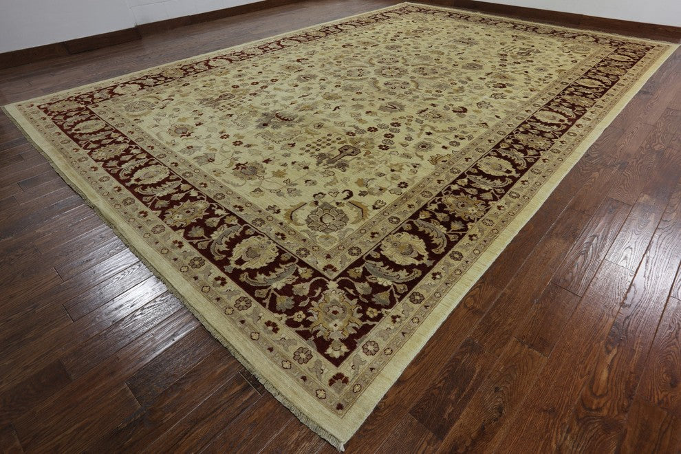 Oushak Collection Peshawar Quality Chob Ivory 12'x18' Hand Kotted Wool Rug H9377
